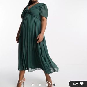 ASOS DESIGN Curve pleated bodice flutter sleeve pleat midi dress in pine green
